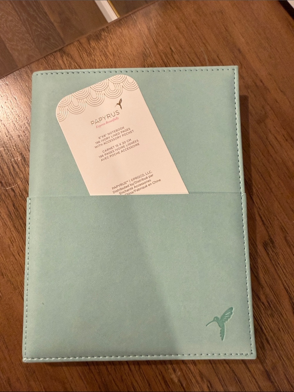 Papyrus Mint Green Faux-Leather Notebook Cover with Pocket Gold Hummingbird